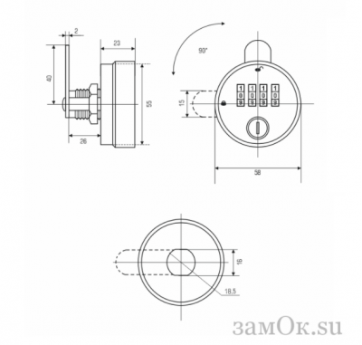  Кодовые замки Замок мебельный кодовый 099-26 (0290) (артикул 6032-26) цена в розницу 599 ру  замок.su (изображение №9)