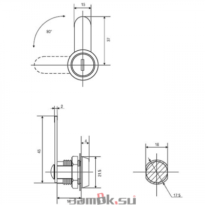  Почтовые замки Замок мебельный 210-16 /цвет золотой/ (артикул 210-16 GL) цена в розницу 63 ру  замок.su (изображение №2)